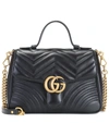 Gucci Gg Marmont Small Chevron Quilted Top-handle Bag With Chain Strap In Black