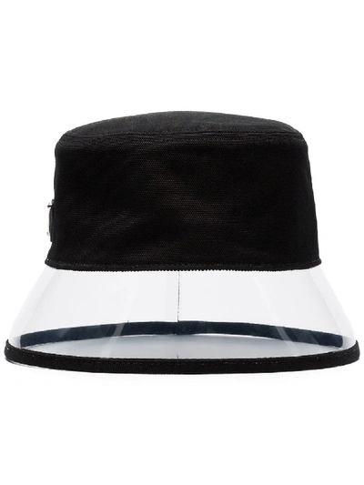 Prada Cotton & Plexi Bucket Hat W/ Logo Tag In Black