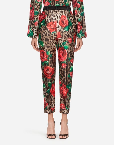 Dolce & Gabbana Trousers In Printed Silk In Leopard Print