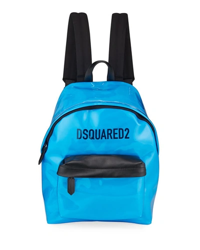 Dsquared2 Men's Logo Pvc Zip-top Backpack In Blue Pattern