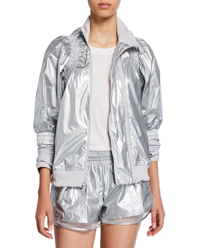 Adidas By Stella Mccartney Metallic Zip-front Running Jacket In Silver