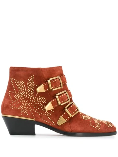 Chloé Susanna Red Suede Ankle Boots