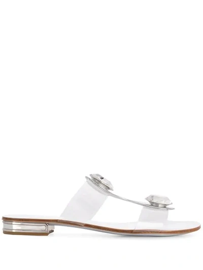 Casadei Crystal Low Sandals In Silver