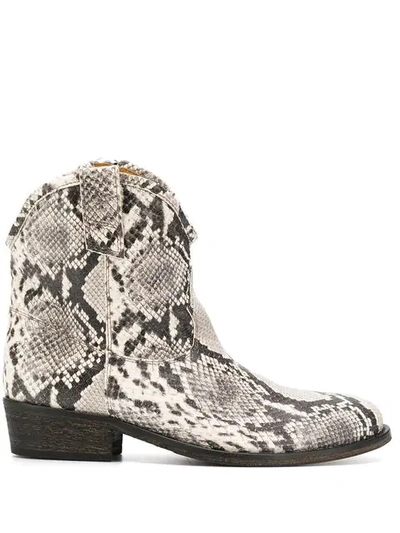 Via Roma 15 Snake Western Ankle Boots - White