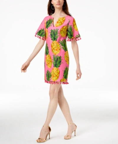 Trina Turk Raine Printed Tassel-trim Dress In Peony