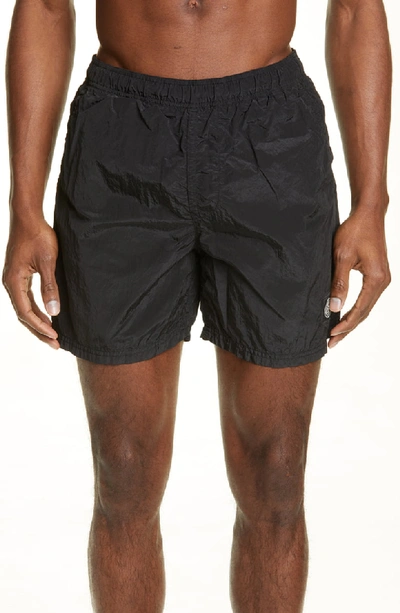 Stone Island Men's Solid Nylon Swim Trunks In Black