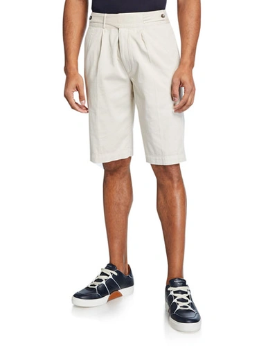 Ermenegildo Zegna Men's Gurkha-waist Cotton Shorts In Light Beige