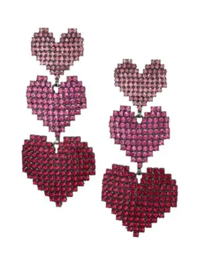 Elizabeth Cole Valentina Triple-heart Drop Earrings In Pink