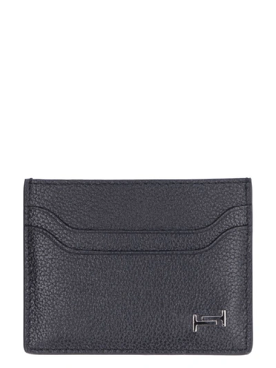 Tod's Pebbled Leather Card Holder In Black