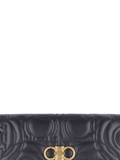 Ferragamo Quilted Flap-over Leather Wallet In Black