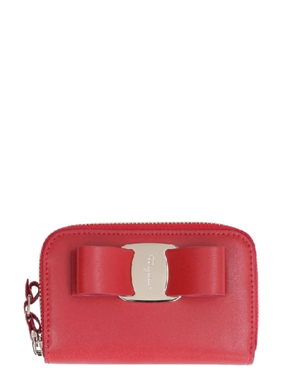 Ferragamo Leather Wallet With Vara Ribbon In Red