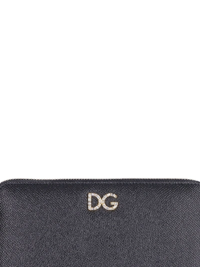 Dolce & Gabbana Dauphine Leather Print Zip Around Wallet In Black