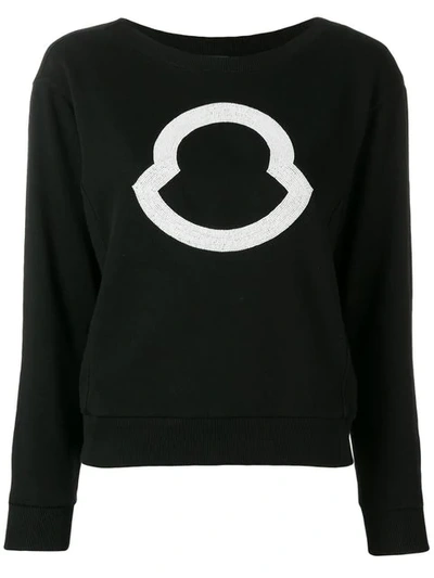 Moncler Embroidered Cotton Sweatshirt In Black