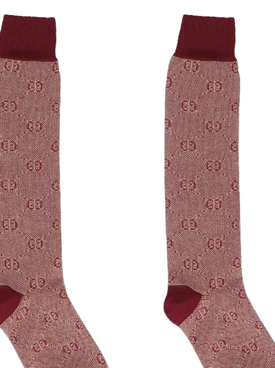 タイツ・ソックス Gucci Burgundy Cotton Blend Socks Gucci Gg Jacquard Cotton-blend Socks In Burgundy | ModeSens