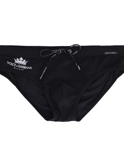 Dolce & Gabbana Logo Print Swim Briefs In Black