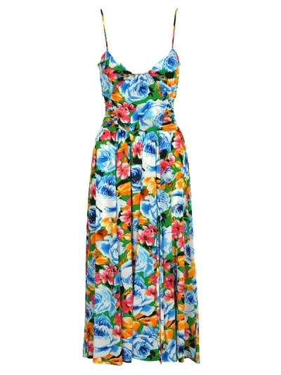Msgm Floral Print Midi Dress In Multicolor