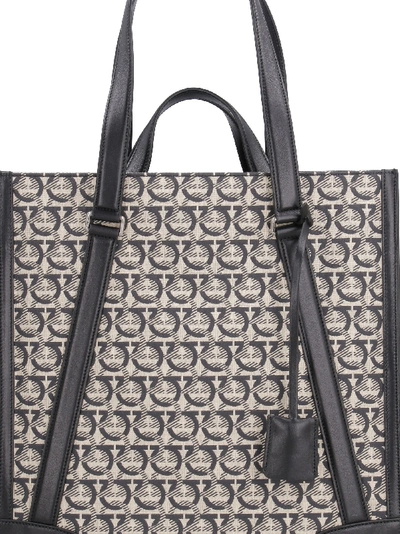 Ferragamo The Gancini Jacquard Fabric Tote In Ecru