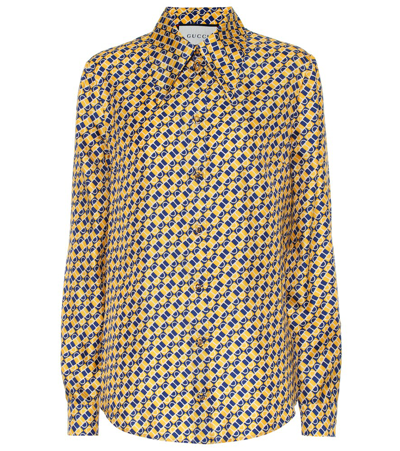 Gucci Horsebit Print Silk-twill Shirt In Yellow
