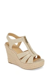 Michael Michael Kors Women's Berkley Woven Espadrille Wedge Sandals In Pale Gold Fabric