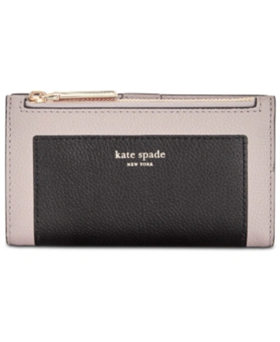 Kate Spade New York Small Slim Leather Bifold Wallet In Black/taupe/gold