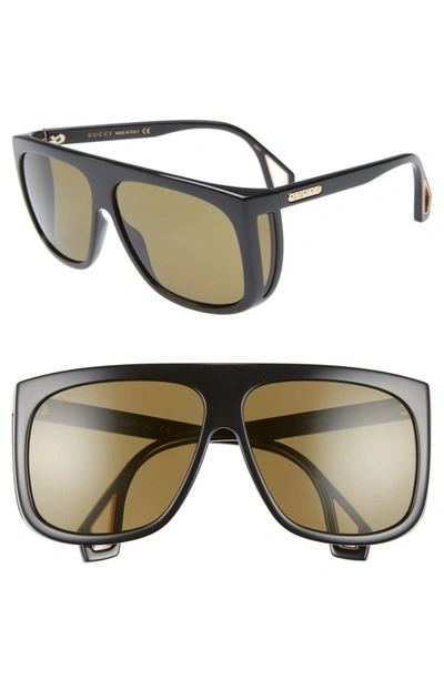 Gucci 62mm Oversize Flat Top Sunglasses In Black/ Green