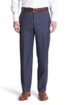 Canali Flat Front Solid Wool Trousers In Blue