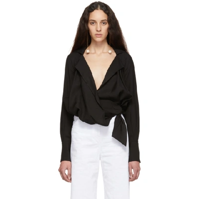 Jacquemus Figari Embroidered Cropped Shirt In Black