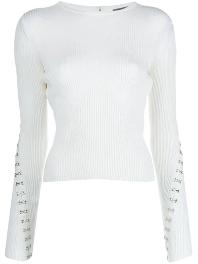 Alexander Mcqueen Hook And Eye-sleeve Ribbed Sweater In White