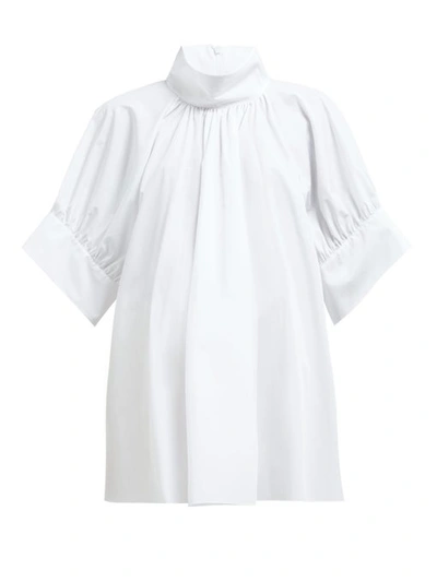 The Row Abel Stand-collar Short-sleeve Poplin Blouse In White