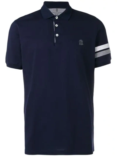 Brunello Cucinelli Poloshirt Mit Gestreiften Ärmeln - Blau In Blue