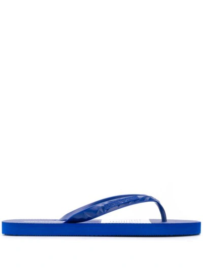 Emporio Armani Logo Flip Flops In Blue
