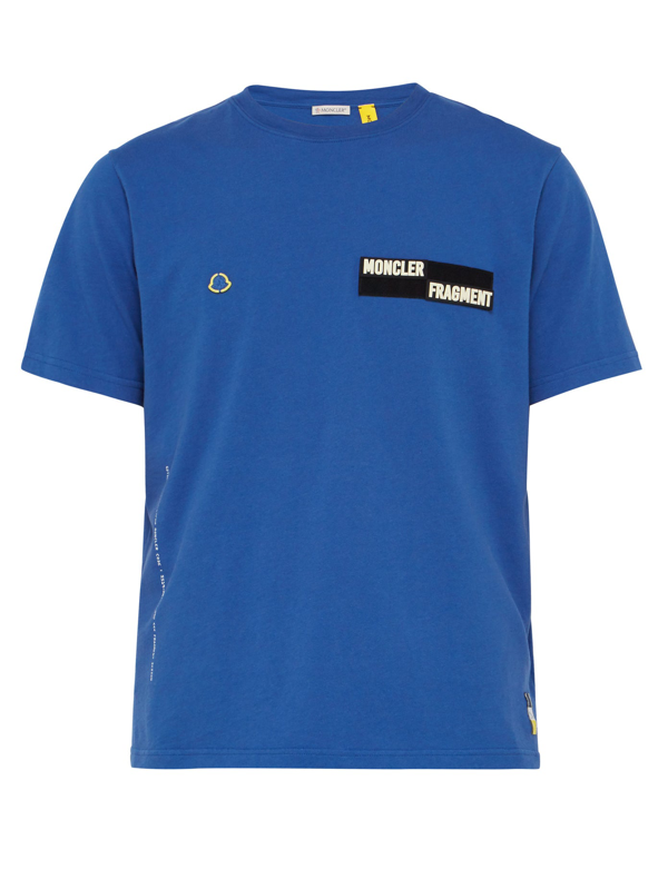 Moncler Velcro-patch Cotton T-shirt In Blue | ModeSens