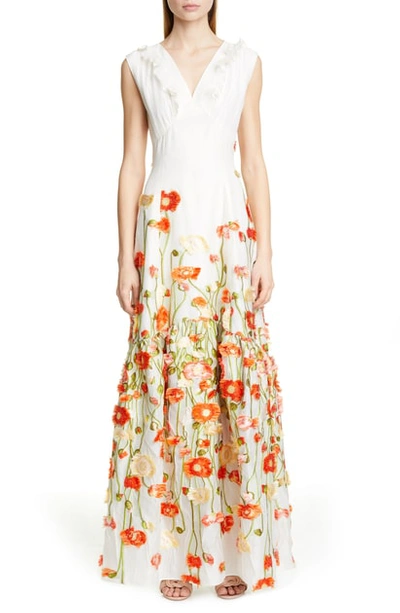 Malene Oddershede Bach Papaver Floral Fil Coupe Jacquard Gown In White Poppy