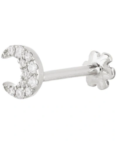 Maria Tash 18ct Small Diamond Moon Single Threaded Stud Earring In White Gold