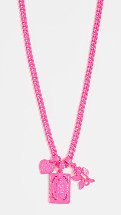 Luv Aj The Rainbow Triple Charm Necklace In Neon Pink