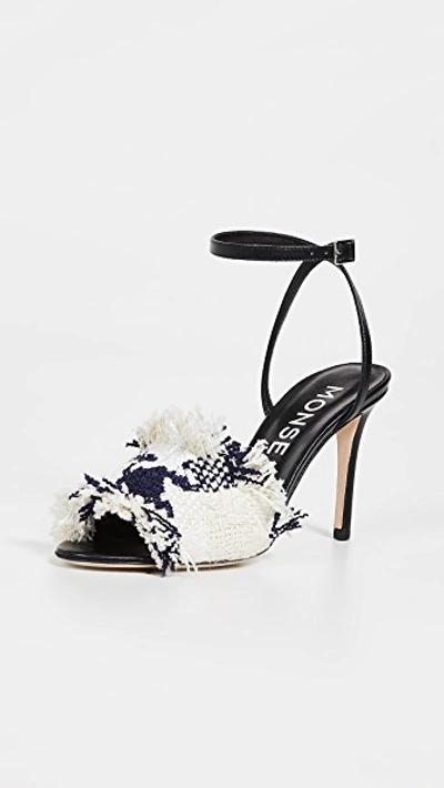 Monse Strappy Tweed Sandals In Ivory/navy