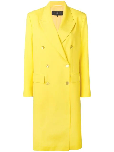 Rochas Double Breasted Coat In 740 Light Pastel Yellow | ModeSens
