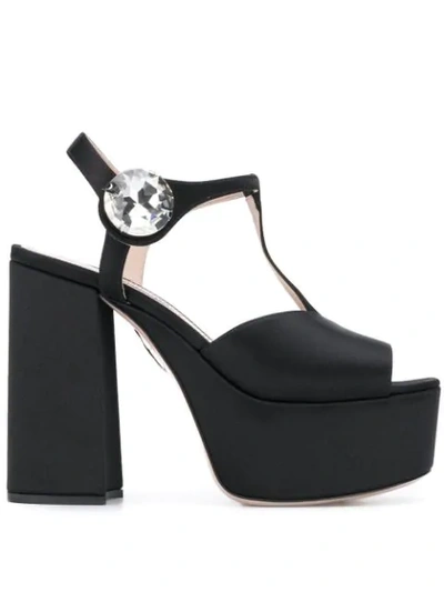 Miu Miu Crystal Embellished Platform Sandals In Black