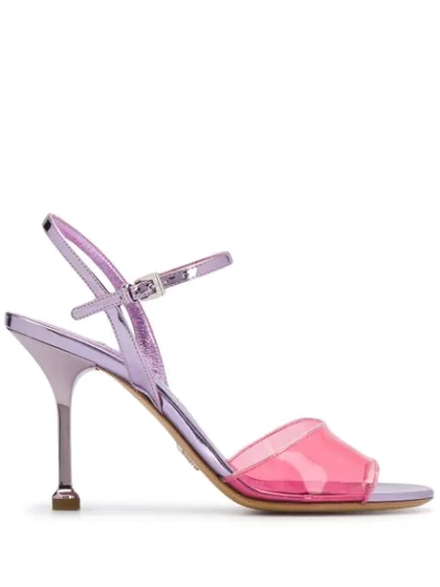 Prada 90mm Plexi & Metallic Leather Sandals In Pink