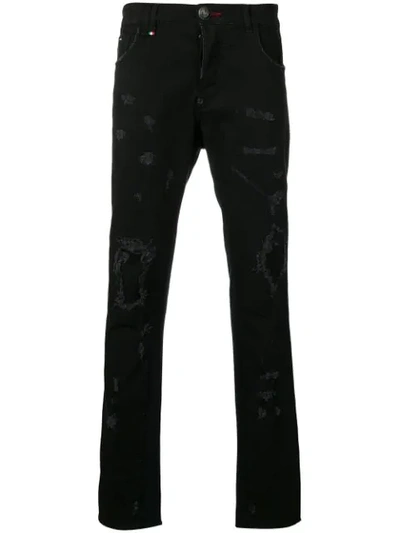 Philipp Plein Frayed Slim-fit Jeans In Black