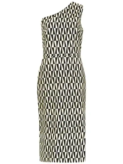 Andrea Marques Printed One Shoulder Dress In Black