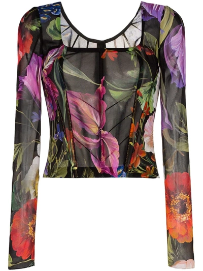 Dolce & Gabbana Voile Floral Print Top In Multicoloured