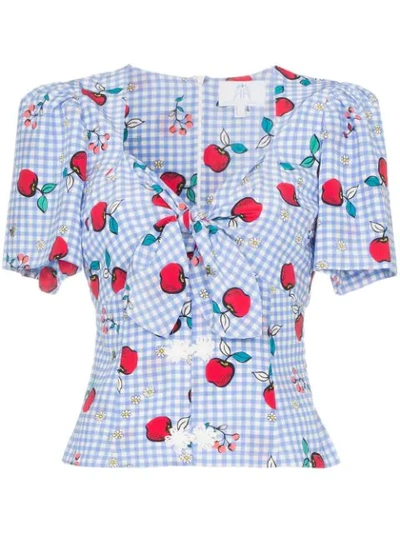 Rebecca De Ravenel Apple Print Tie Detail Blouse In Blue