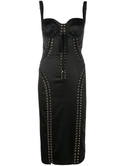 Dolce & Gabbana Stretch Satin Midi Corset Dress In Black