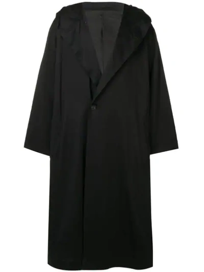 Yohji Yamamoto Long Hooded Coat In 1 Black