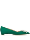Rupert Sanderson Low Heel Satin Shoes In Green