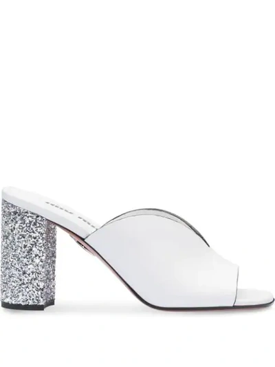 Miu Miu Mules Mit Glitter-absatz In White