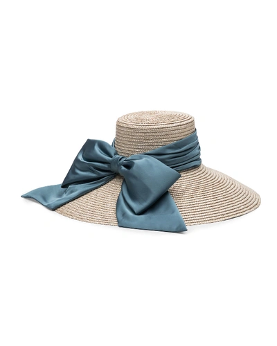 Eugenia Kim Mirabel Textured Straw Sun Hat W/ Satin Bow In Ochre