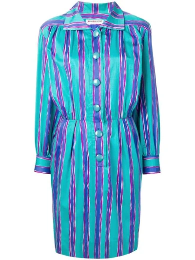 Pre-owned Saint Laurent 1980's Striped Shirt Dress In Blue