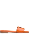 Prada Cut-out Flat Slides In Orange